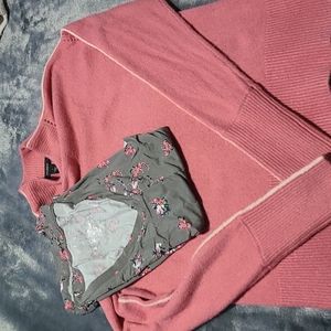 Halogen pull over sweater and flowered sleeveless shirt